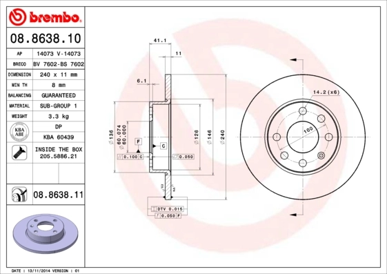Piduriketas BREMBO 08.8638.10