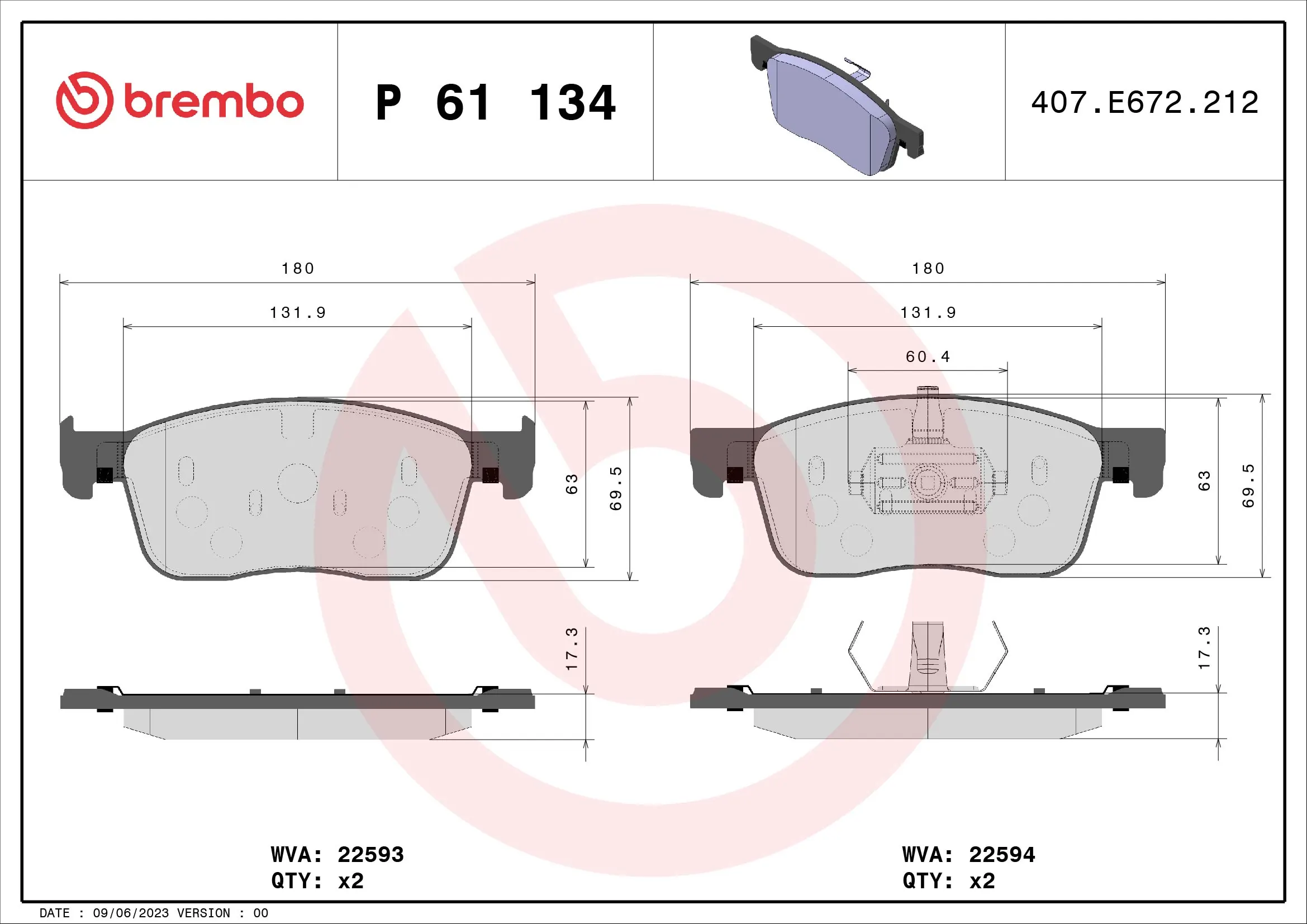 Piduriklotsi komplekt, ketaspidur BREMBO P 61 134