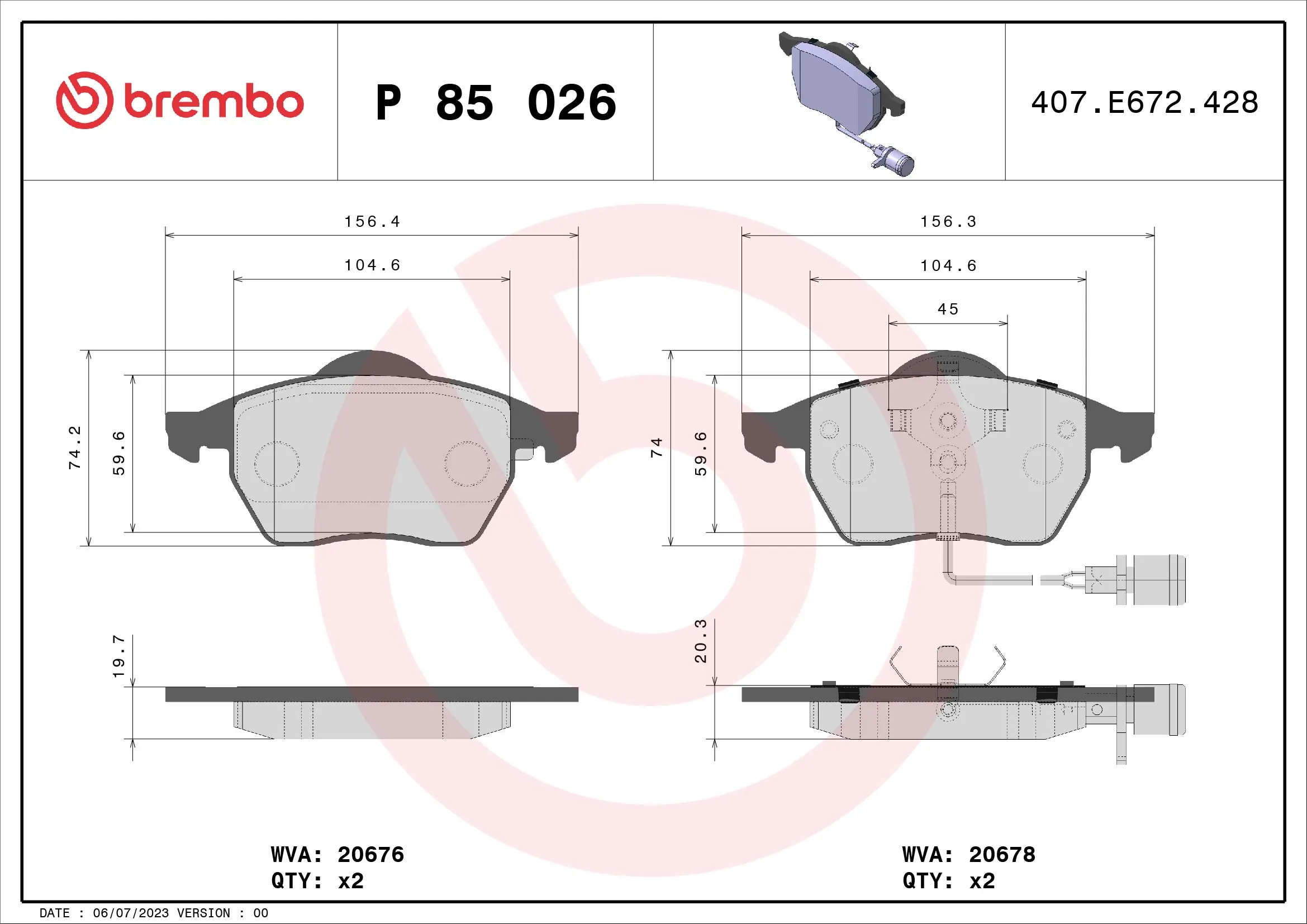 Piduriklotsi komplekt, ketaspidur BREMBO P 85 026