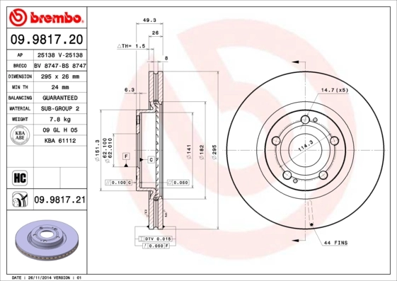 Piduriketas BREMBO 09.9817.20