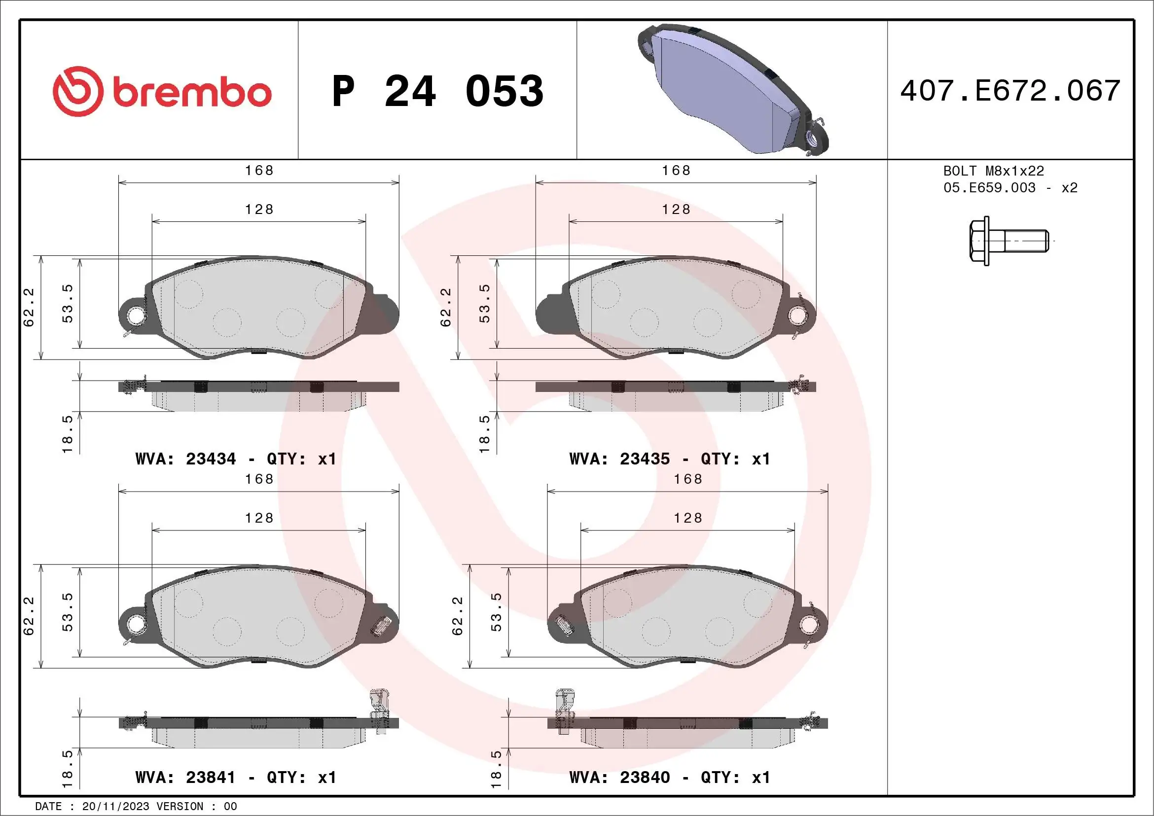 Piduriklotsi komplekt, ketaspidur BREMBO P 24 053