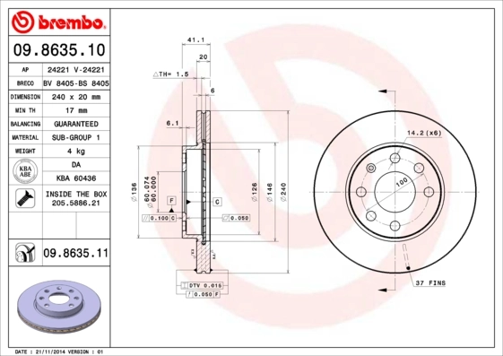 Piduriketas BREMBO 09.8635.10