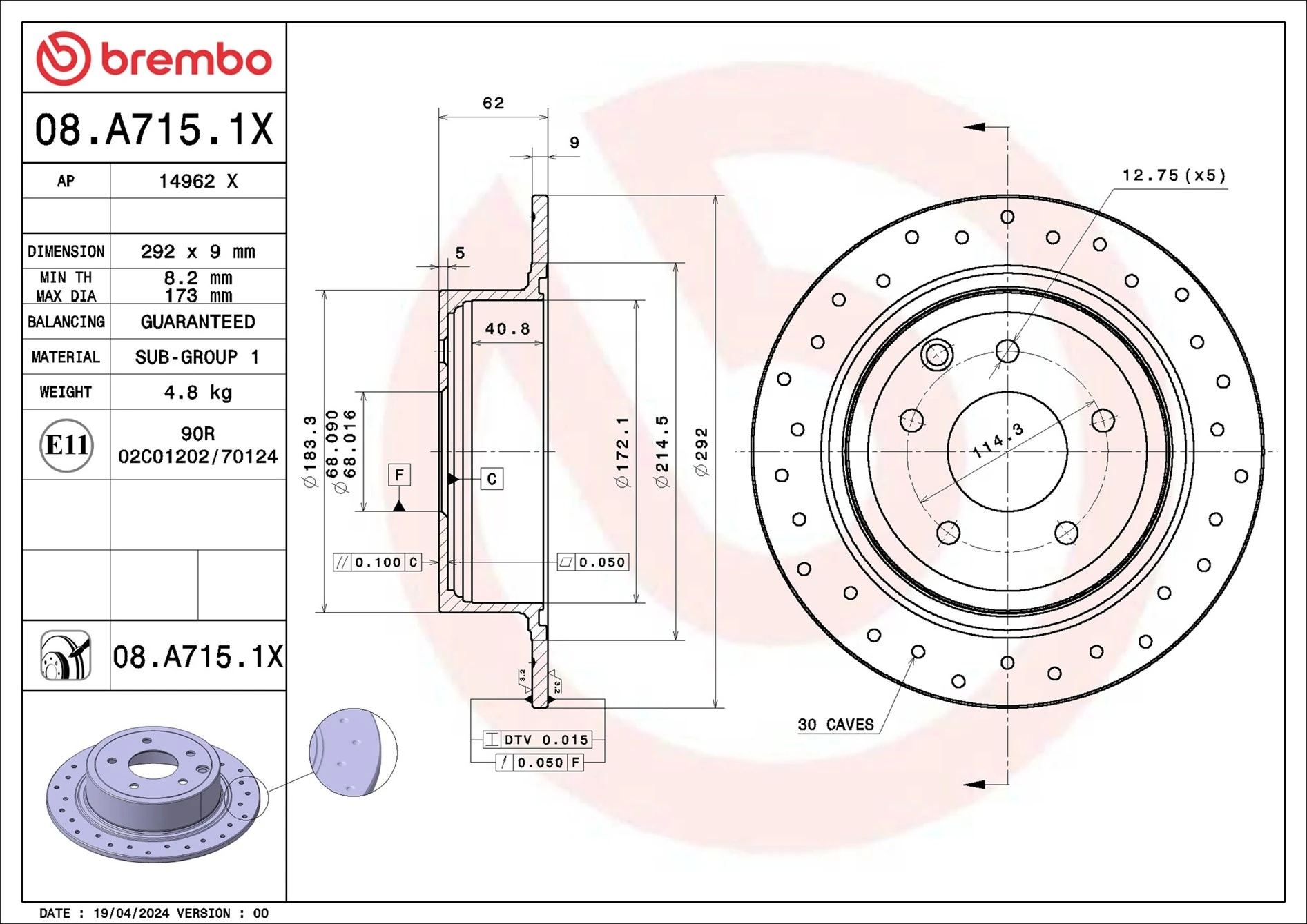 Piduriketas BREMBO 08.A715.1X