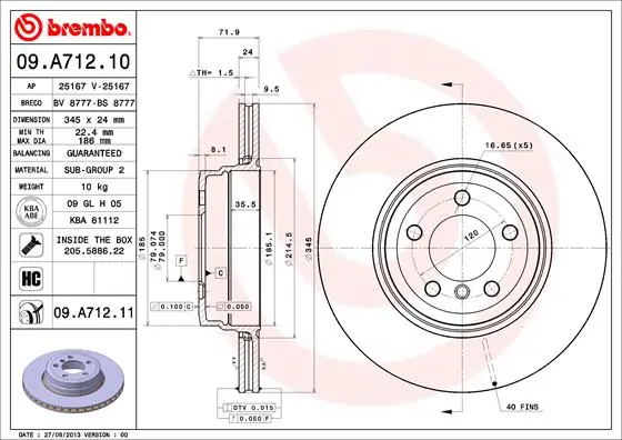 Piduriketas BREMBO 09.A712.11