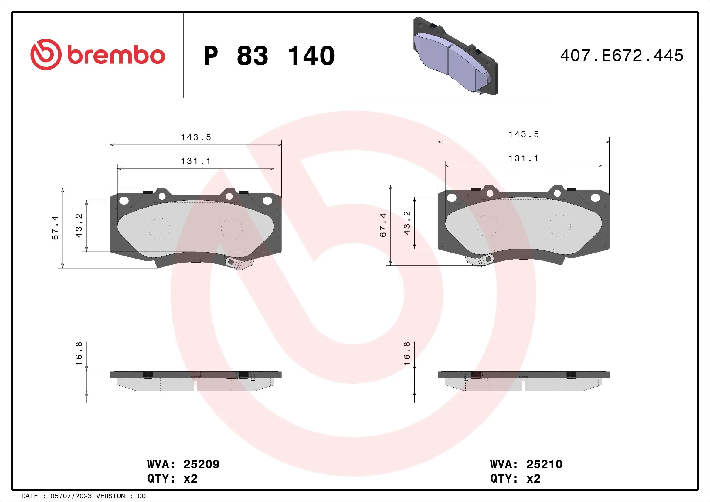 Piduriklotsi komplekt, ketaspidur BREMBO P 83 140