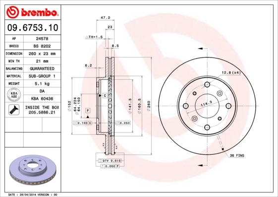 Piduriketas BREMBO 09.6753.10