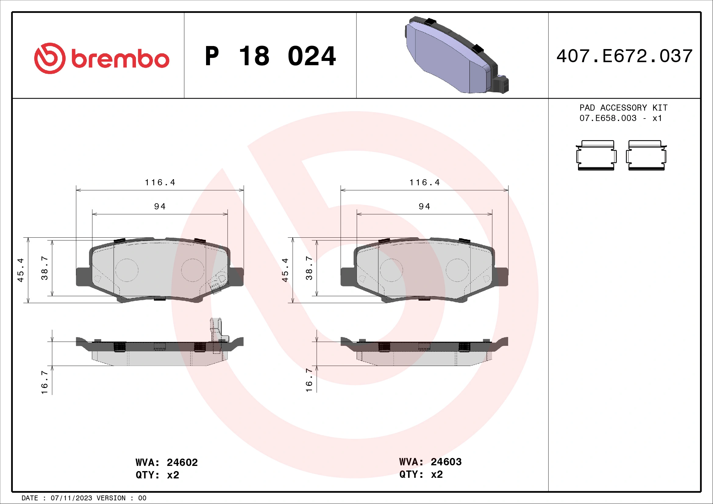 Piduriklotsi komplekt, ketaspidur BREMBO P 18 024