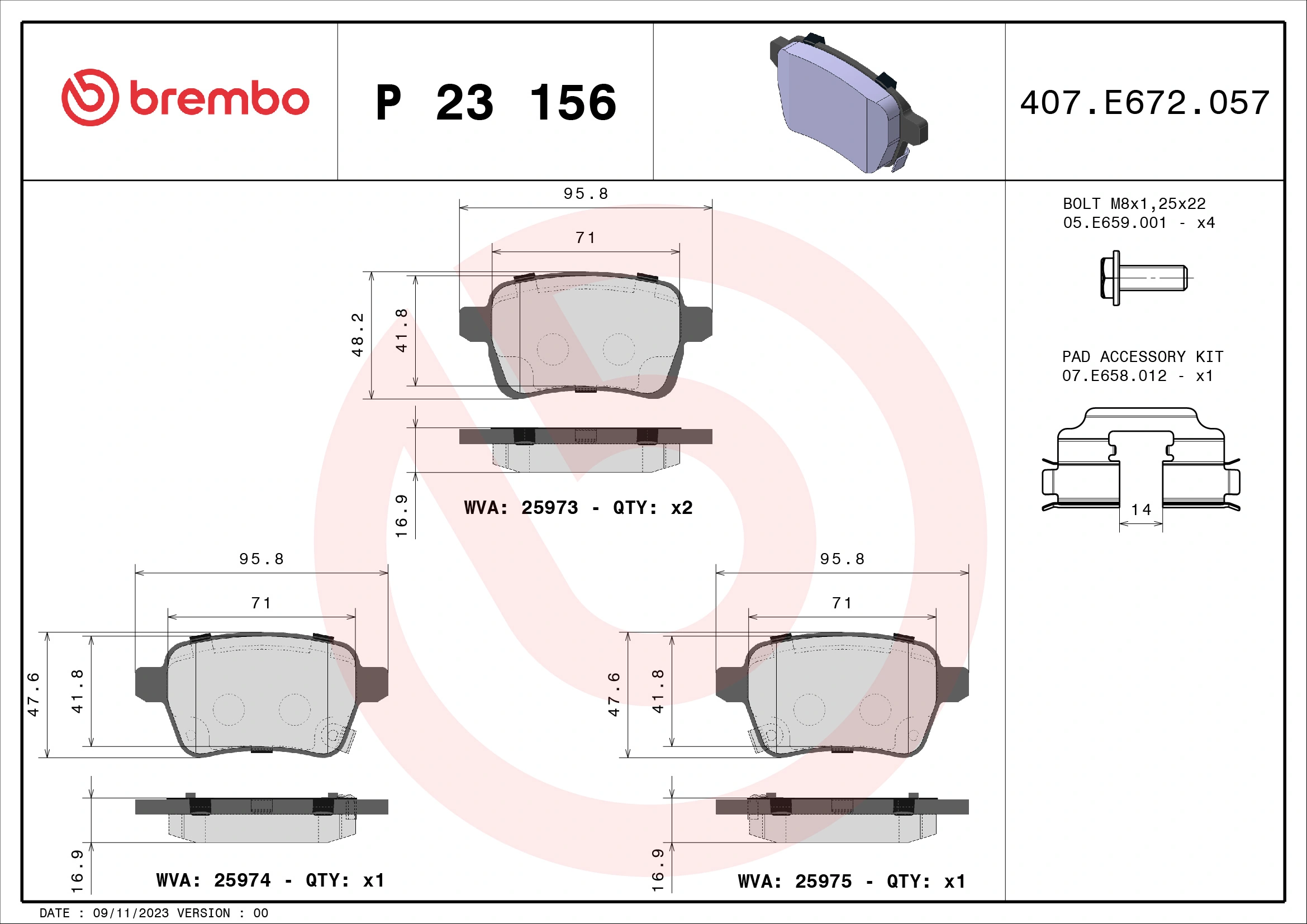 Piduriklotsi komplekt, ketaspidur BREMBO P 23 156