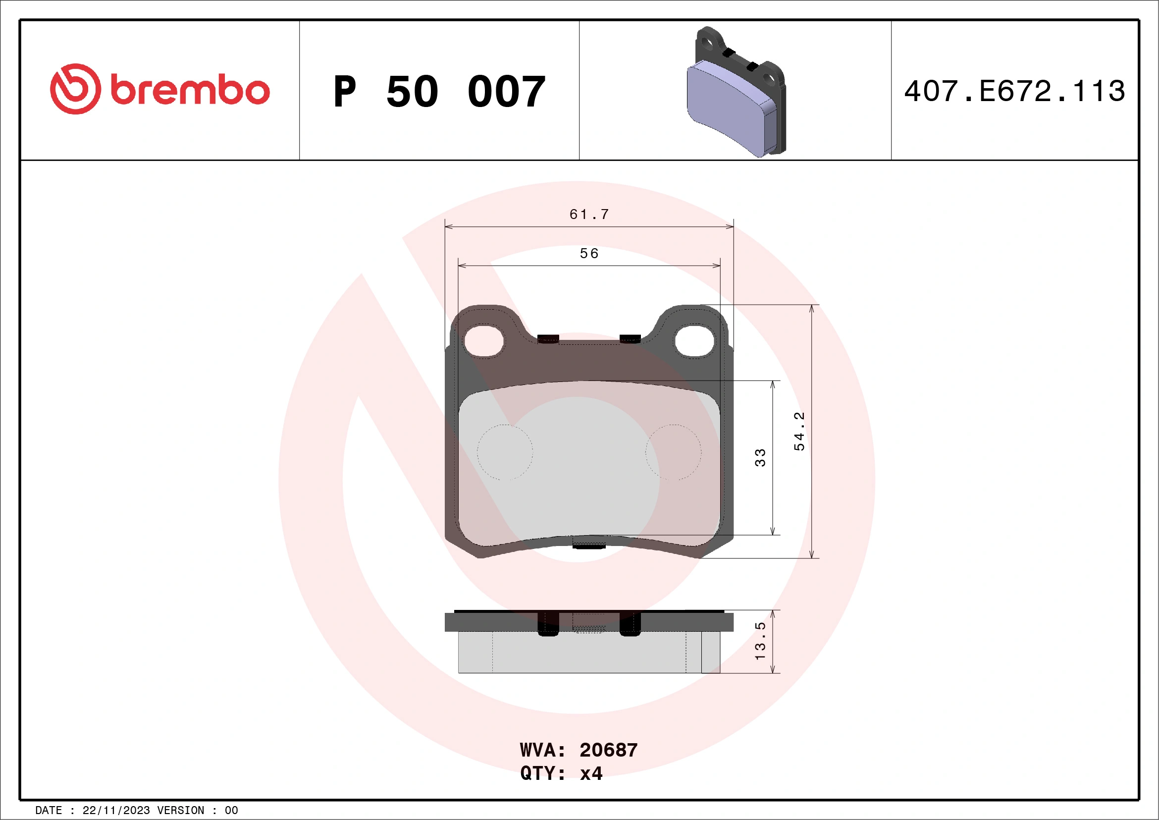 Piduriklotsi komplekt, ketaspidur BREMBO P 50 007