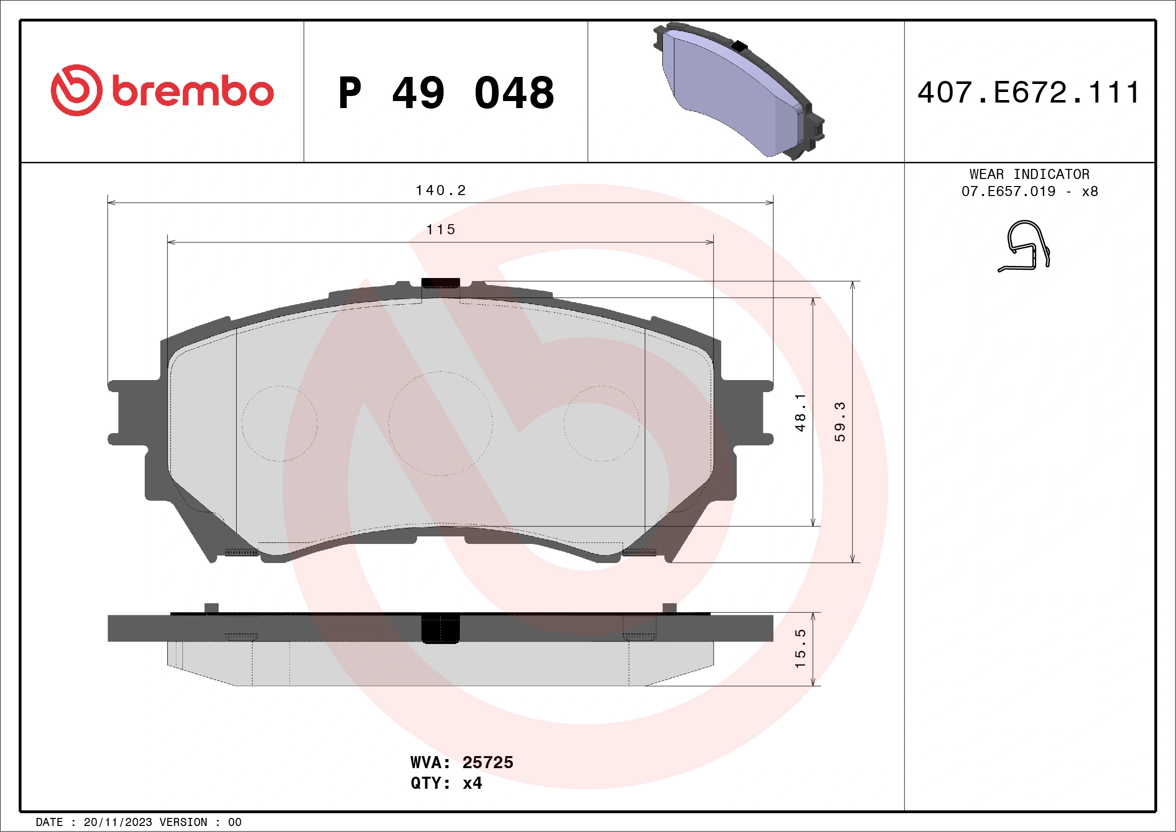 Piduriklotsi komplekt, ketaspidur BREMBO P 49 048
