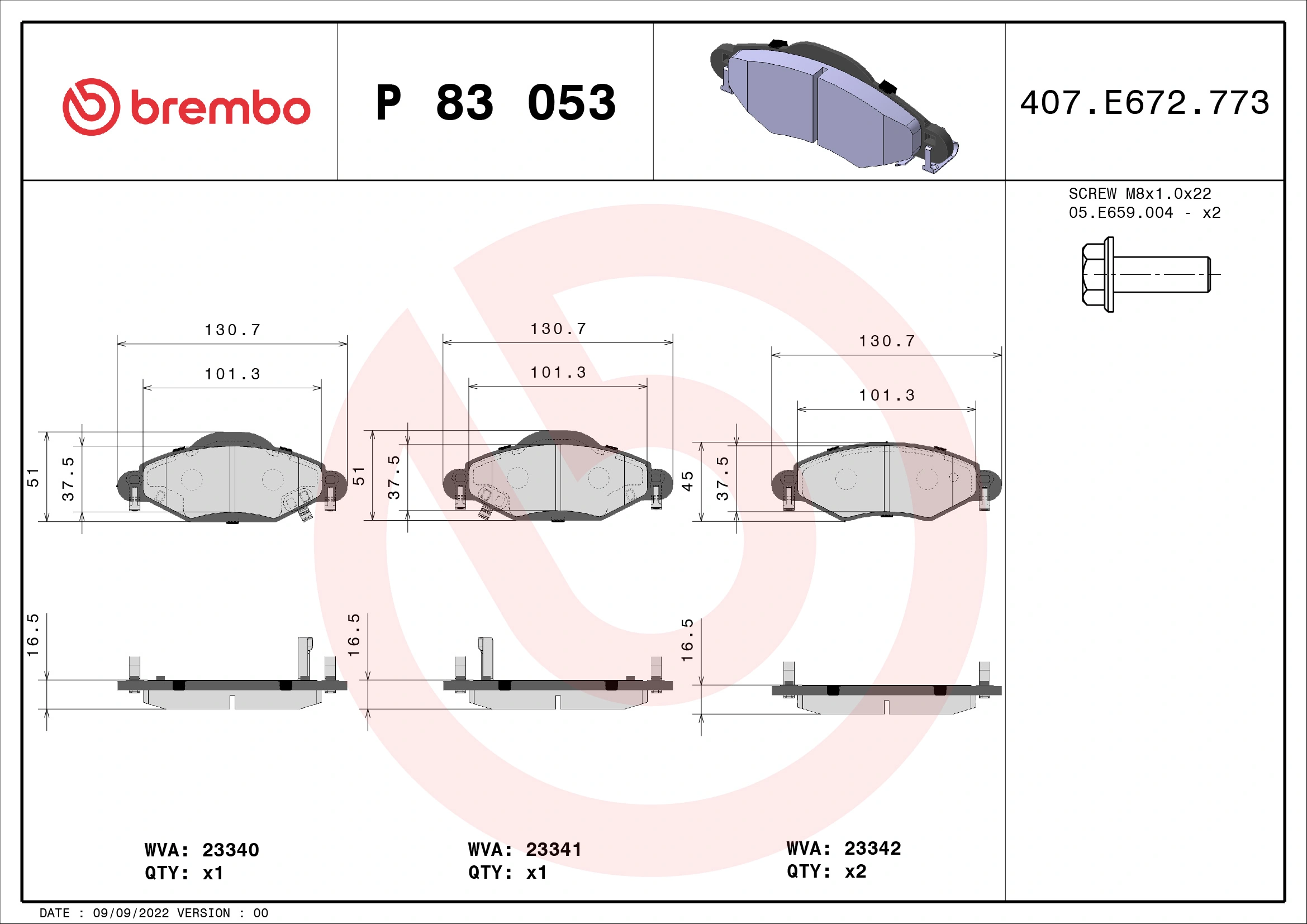 Piduriklotsi komplekt, ketaspidur BREMBO P 83 053