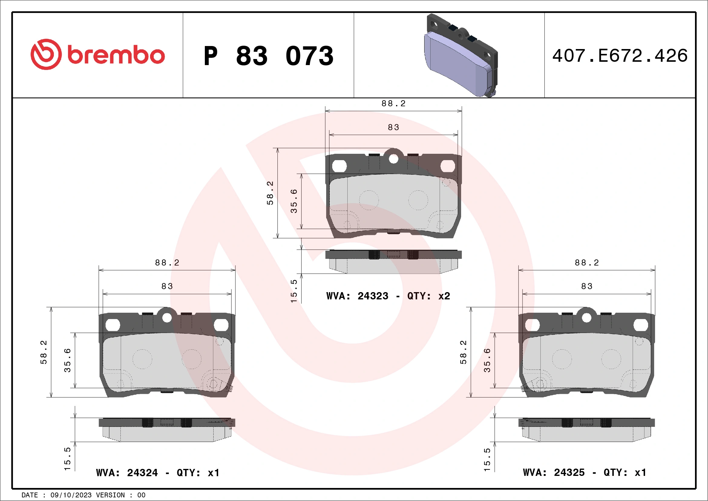 Piduriklotsi komplekt, ketaspidur BREMBO P 83 073