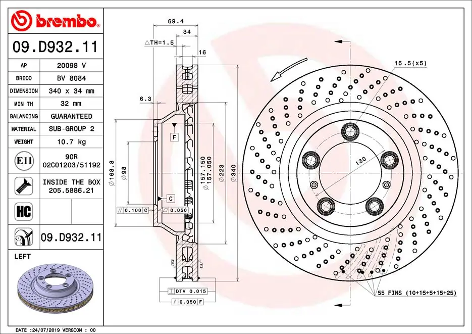 Piduriketas BREMBO 09.D932.11