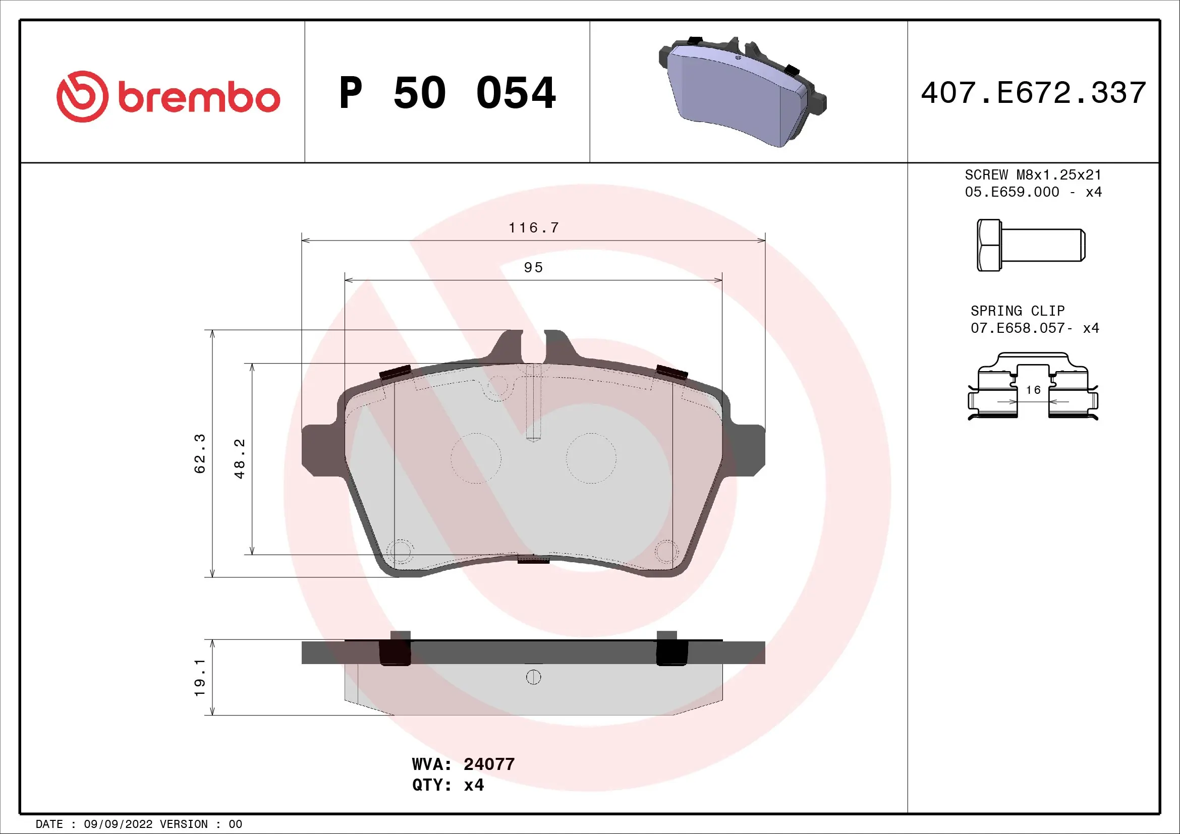 Piduriklotsi komplekt, ketaspidur BREMBO P 50 054