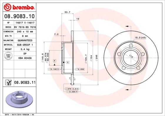 Piduriketas BREMBO 08.9083.11