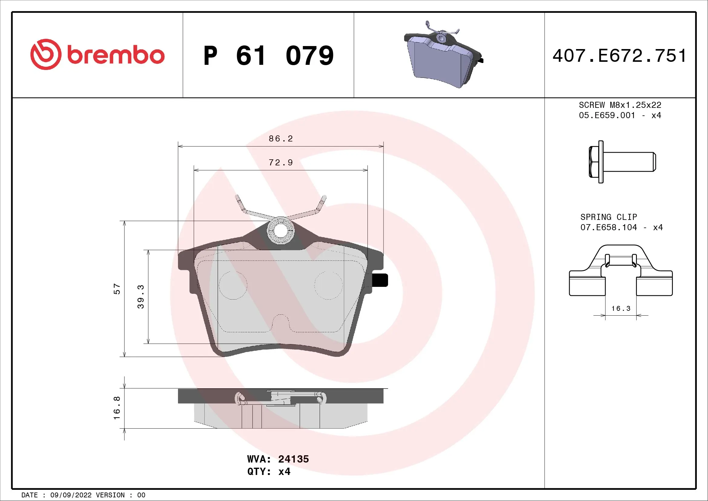 Piduriklotsi komplekt, ketaspidur BREMBO P 61 079