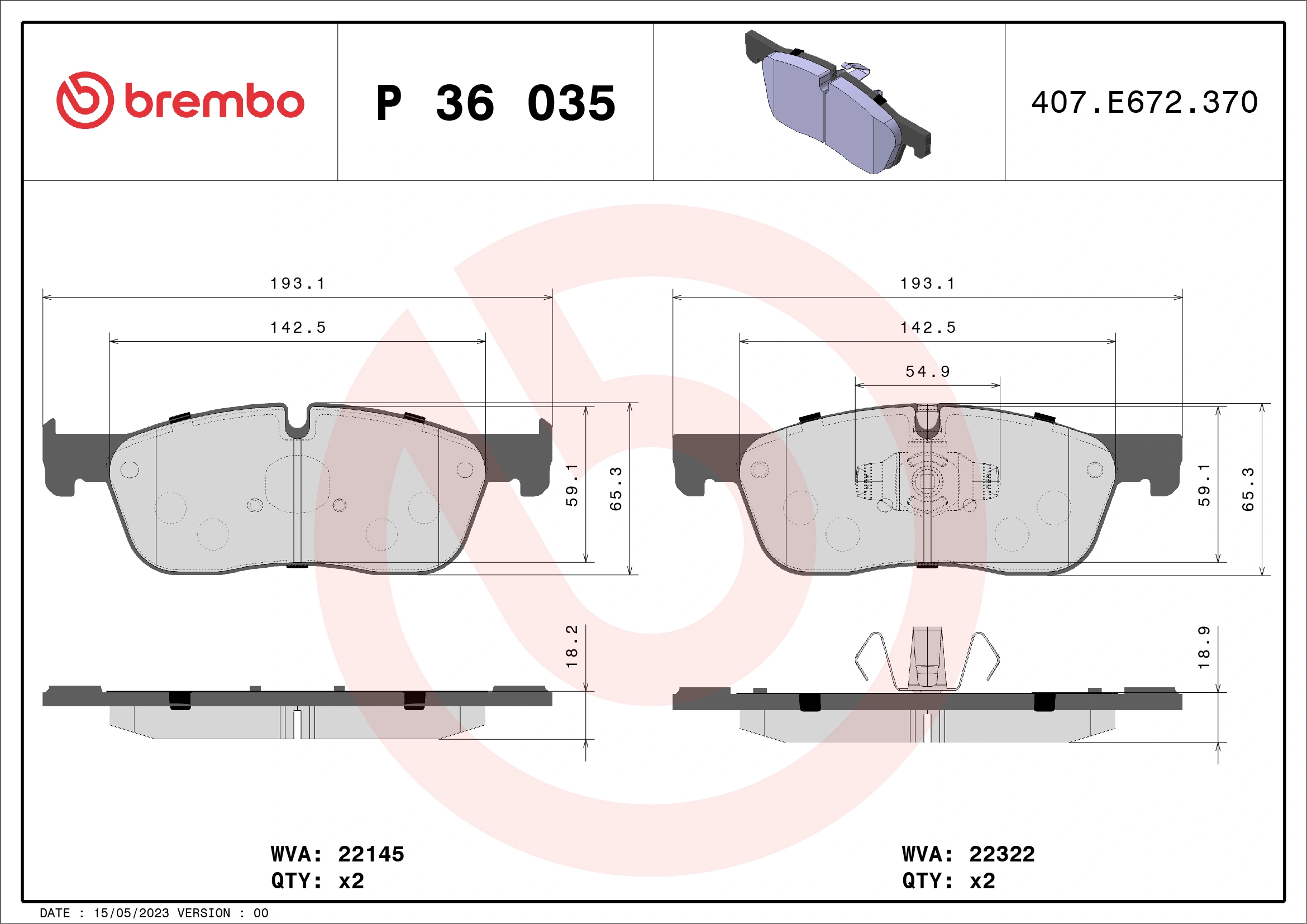 Piduriklotsi komplekt, ketaspidur BREMBO P 36 035