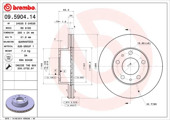 Piduriketas BREMBO 09.5904.14