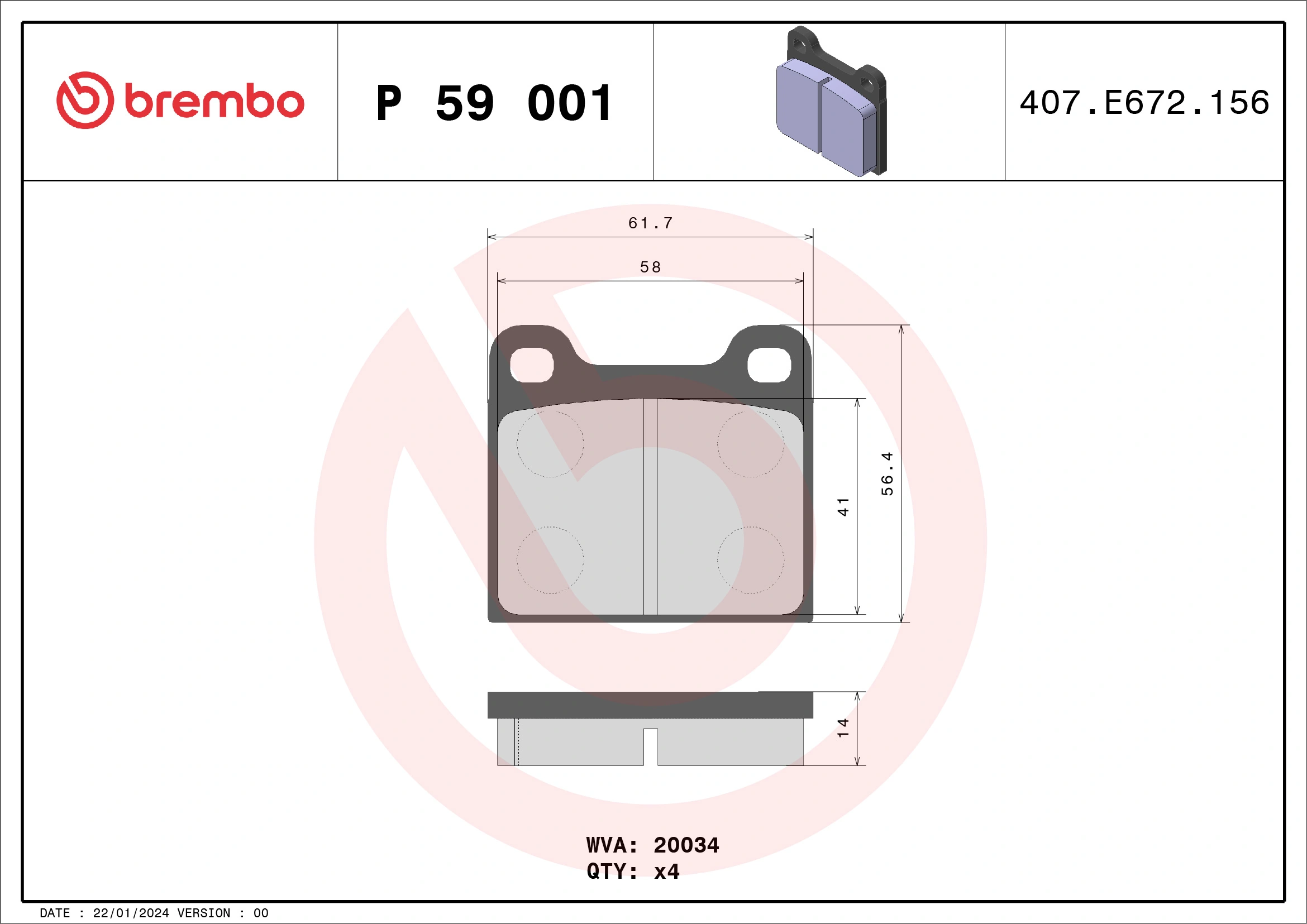 Piduriklotsi komplekt, ketaspidur BREMBO P 59 001