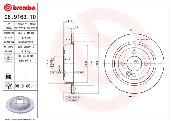 Piduriketas BREMBO 08.9163.10