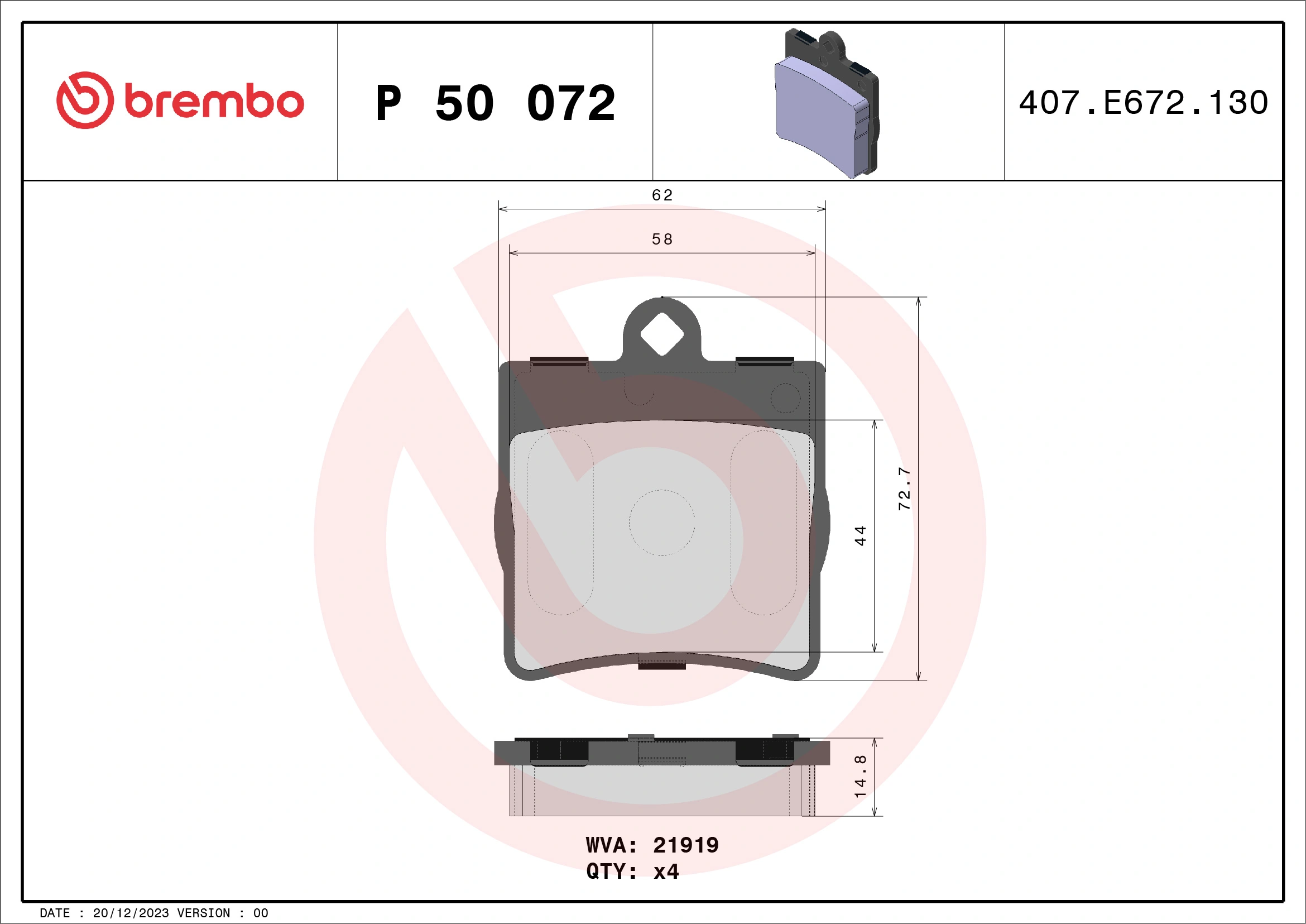 Piduriklotsi komplekt, ketaspidur BREMBO P 50 072