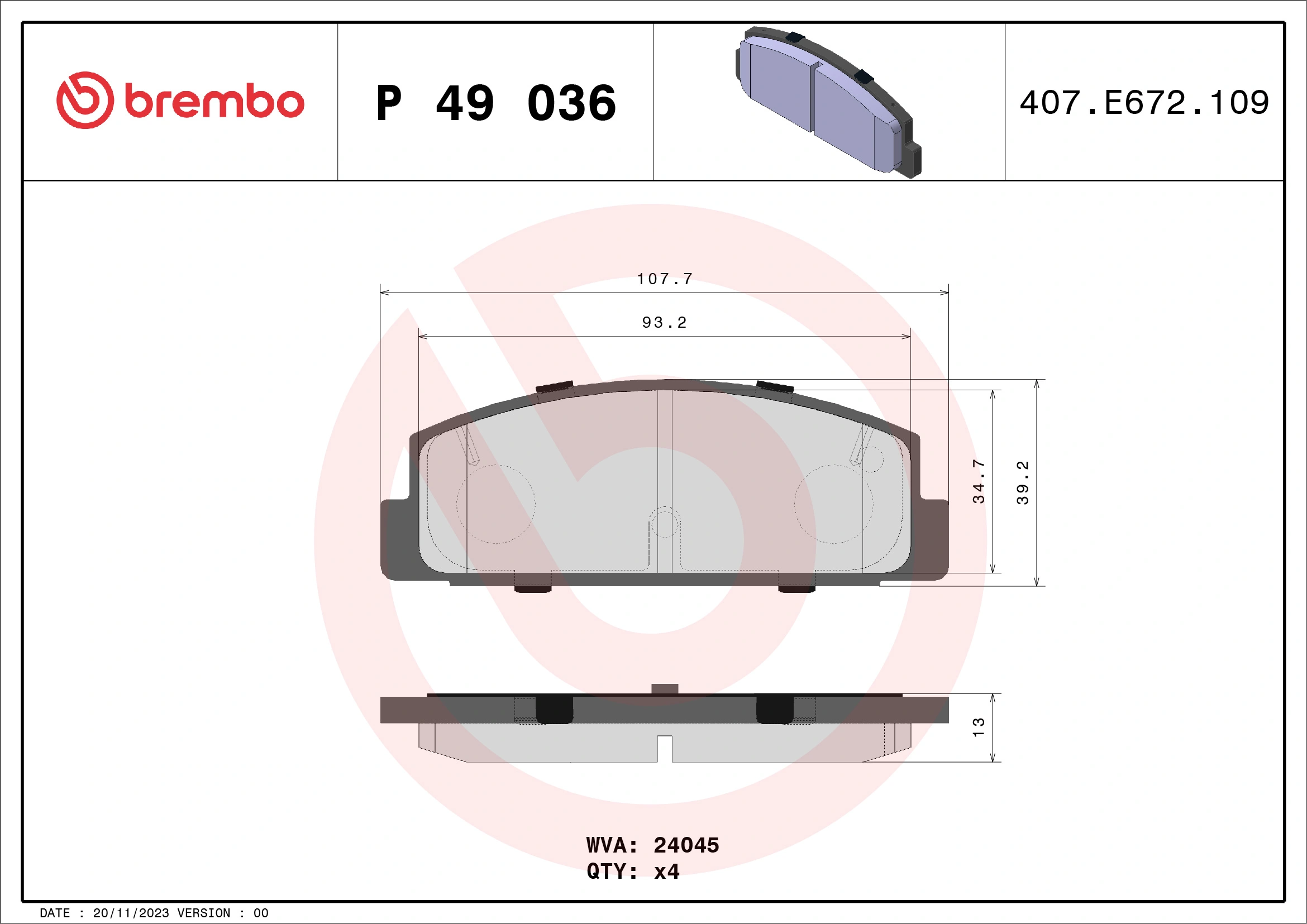 Piduriklotsi komplekt, ketaspidur BREMBO P 49 036
