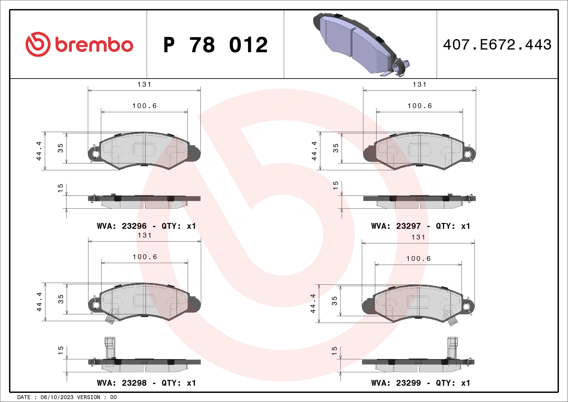 Piduriklotsi komplekt, ketaspidur BREMBO P 78 012