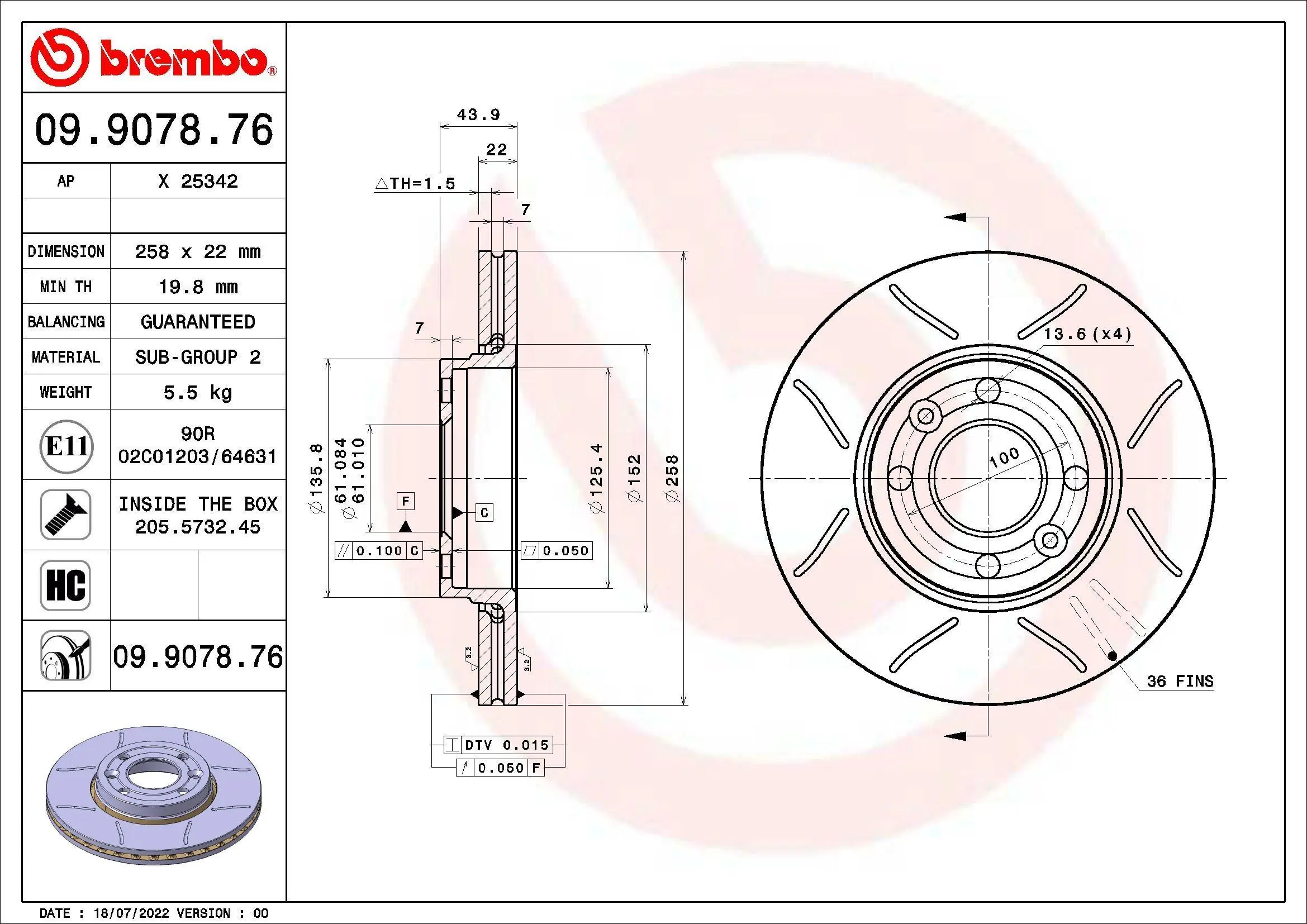 Piduriketas BREMBO 09.9078.76