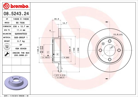 Piduriketas BREMBO 08.5243.24