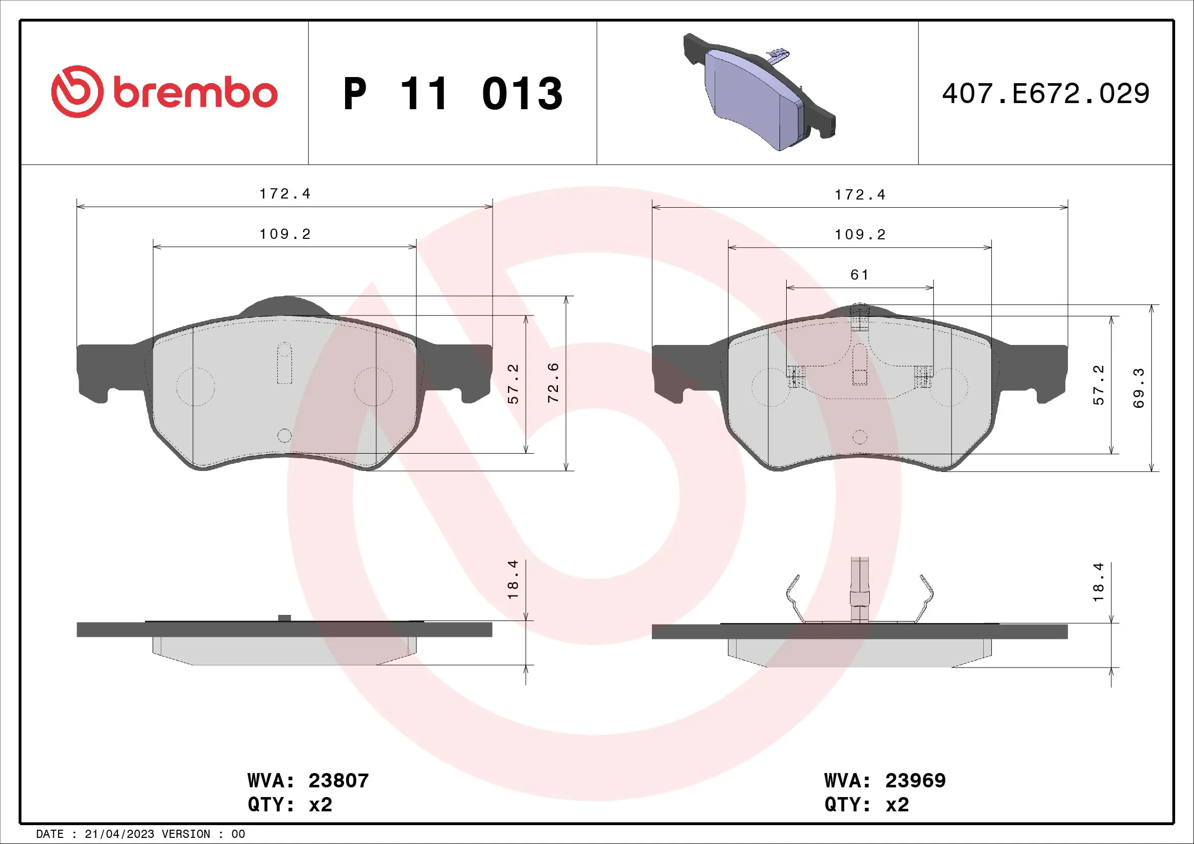 Piduriklotsi komplekt, ketaspidur BREMBO P 11 013