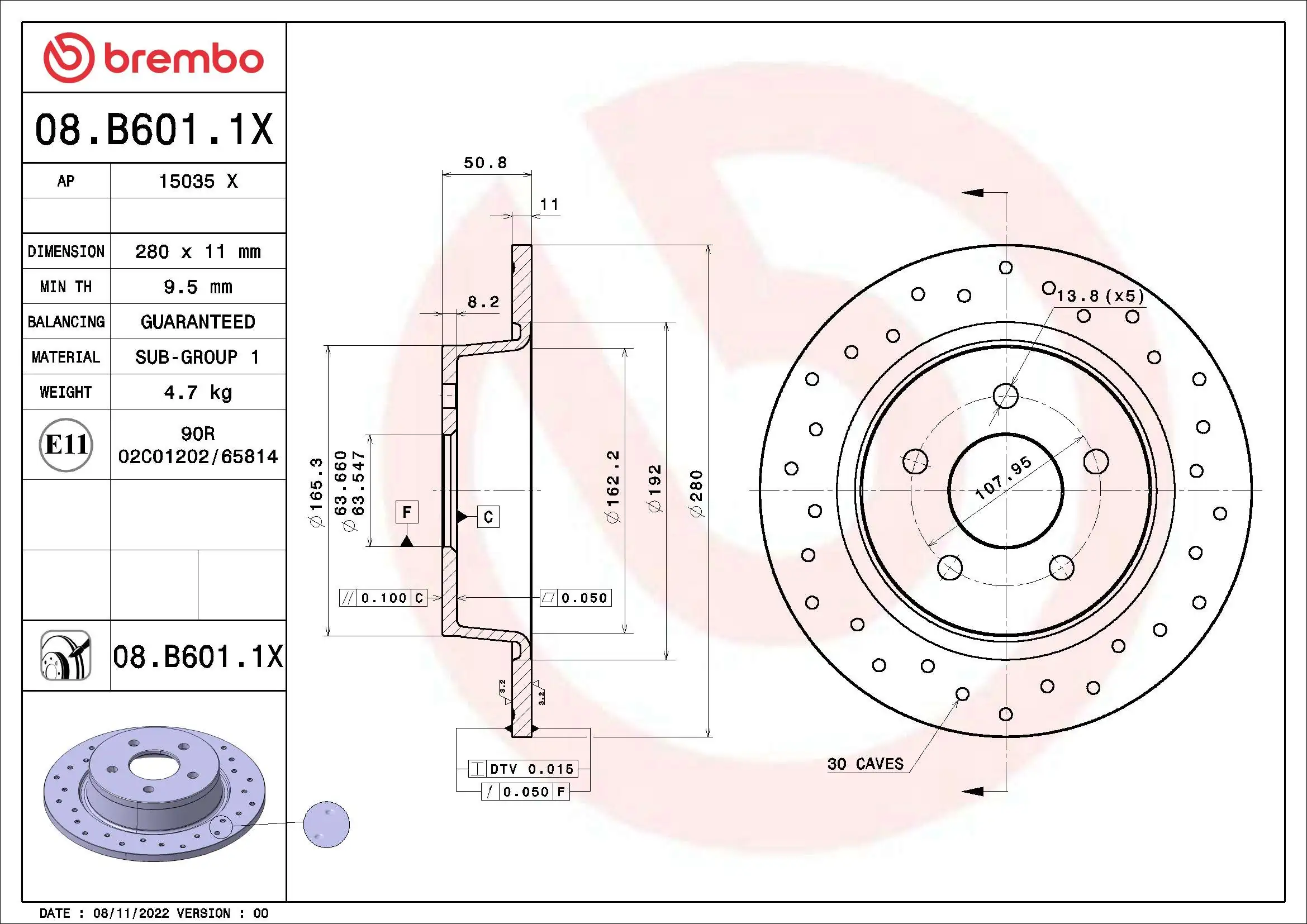 Piduriketas BREMBO 08.B601.1X