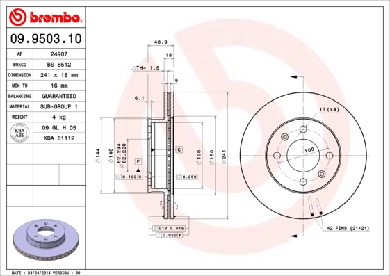 Piduriketas BREMBO 09.9503.10