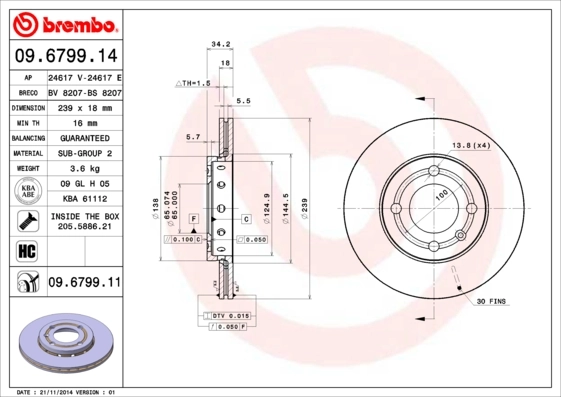 Piduriketas BREMBO 09.6799.14