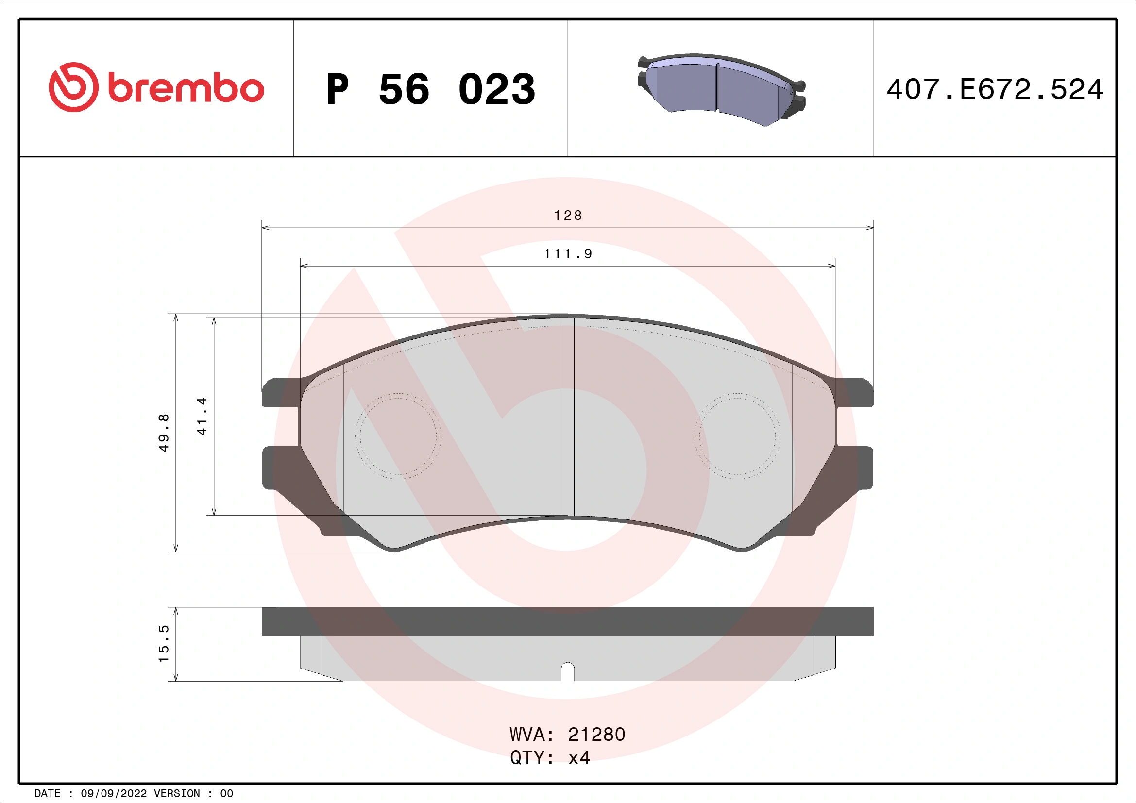 Piduriklotsi komplekt, ketaspidur BREMBO P 56 023