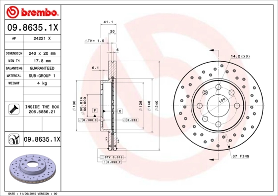 Piduriketas BREMBO 09.8635.1X