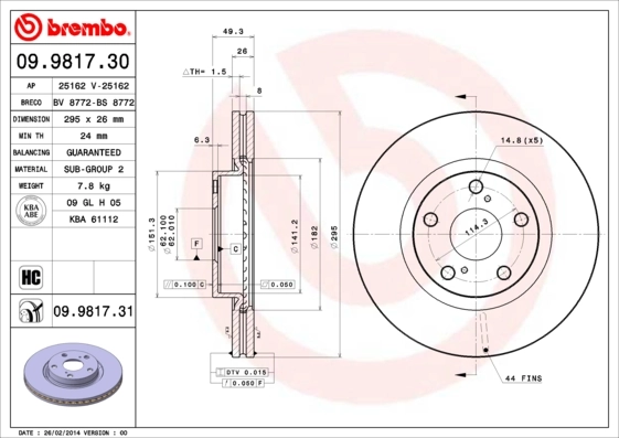 Piduriketas BREMBO 09.9817.30