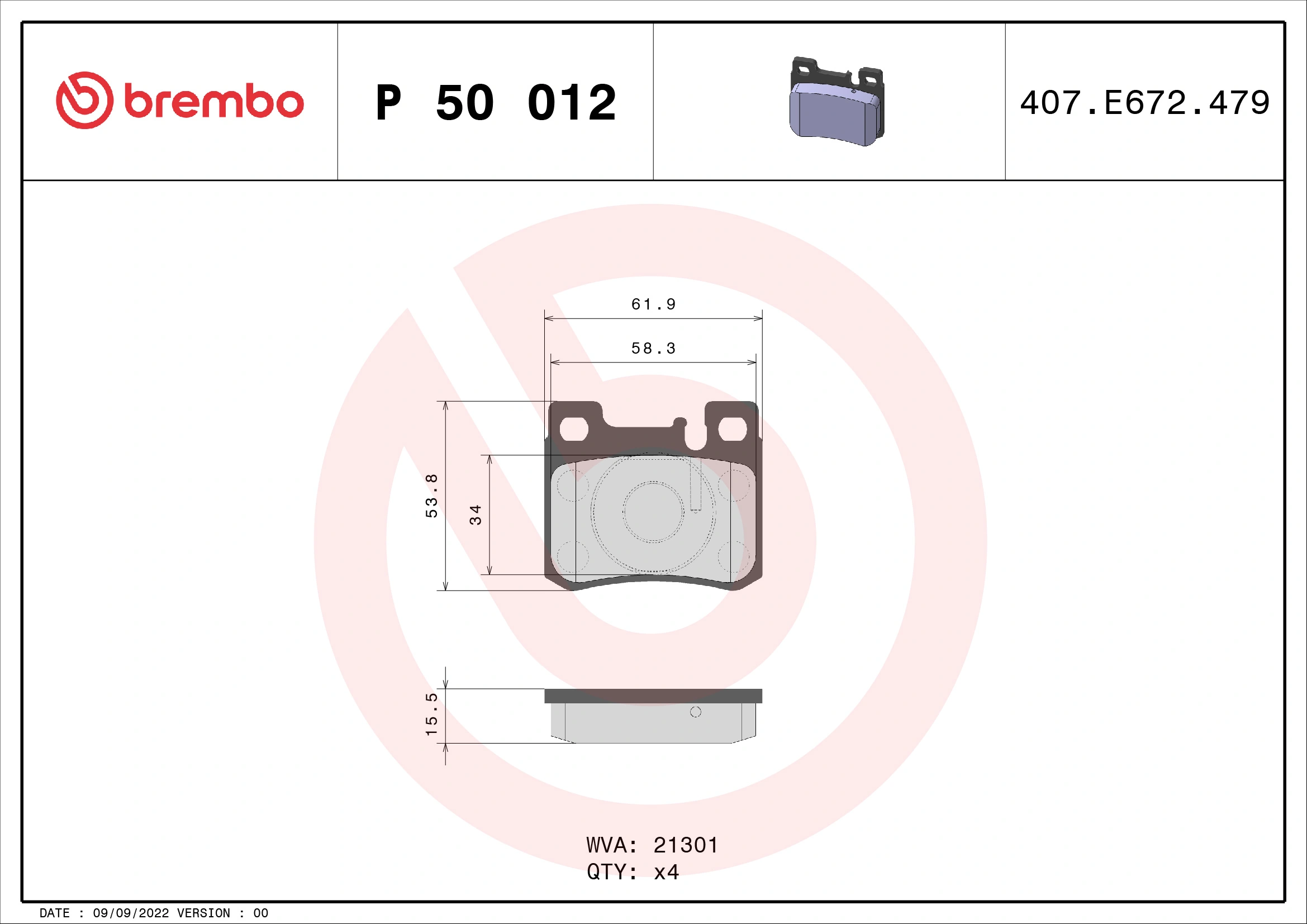 Piduriklotsi komplekt, ketaspidur BREMBO P 50 012