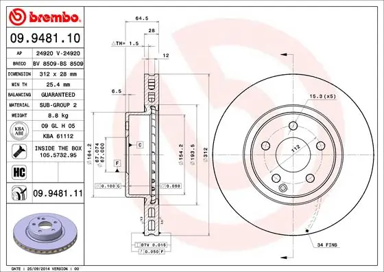Piduriketas BREMBO 09.9481.11
