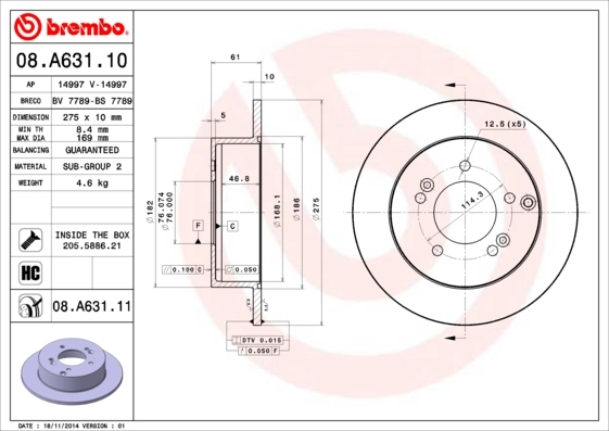 Piduriketas BREMBO 08.A631.10