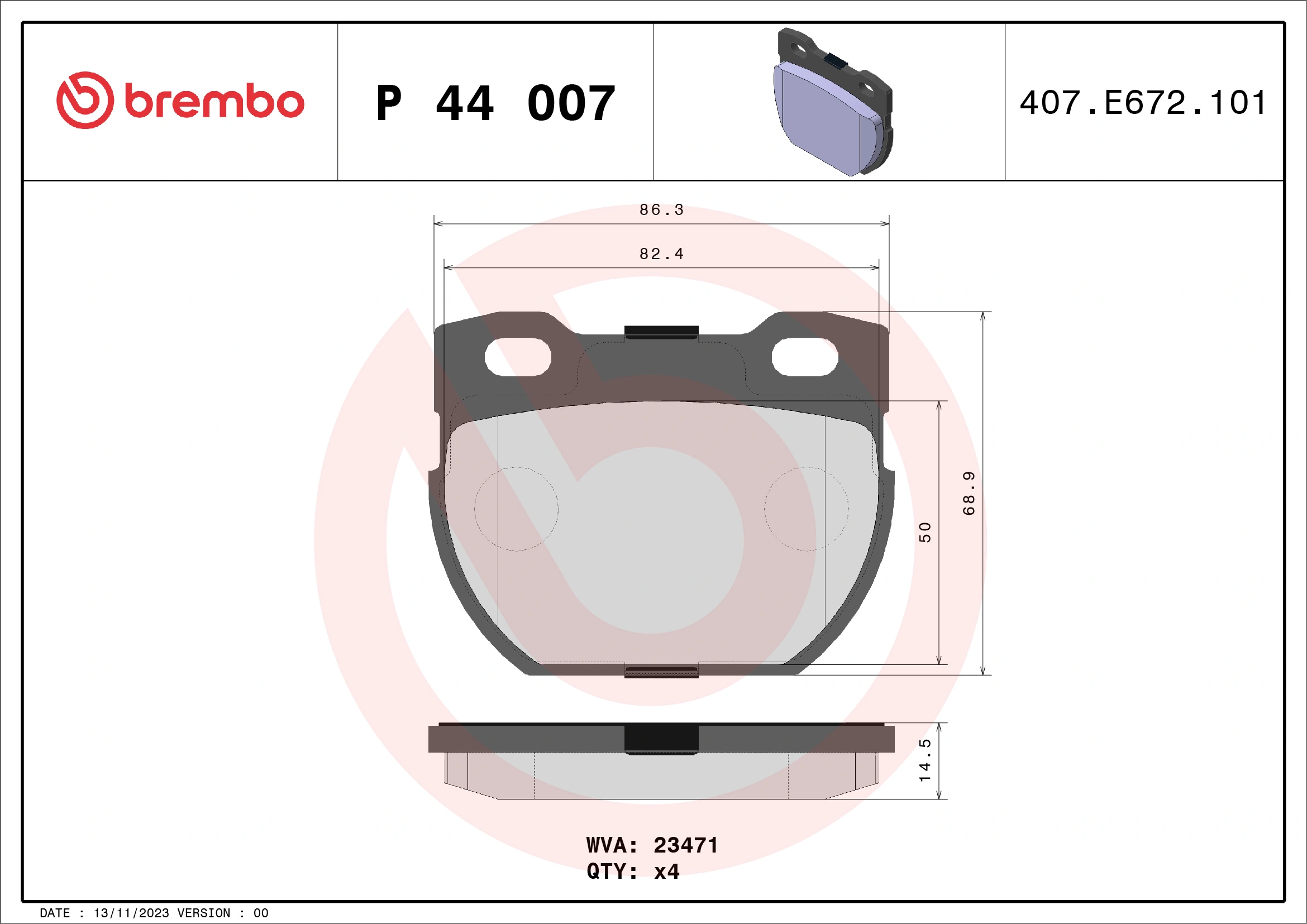 Piduriklotsi komplekt, ketaspidur BREMBO P 44 007