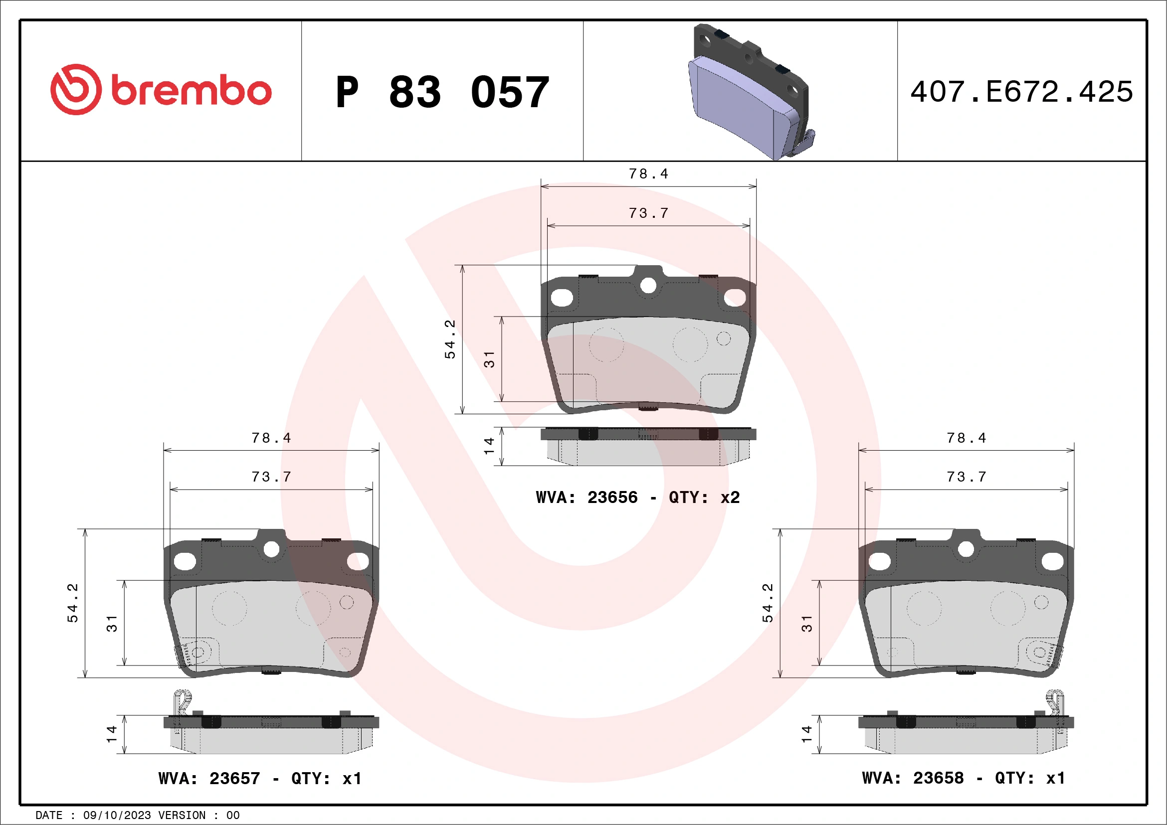 Piduriklotsi komplekt, ketaspidur BREMBO P 83 057