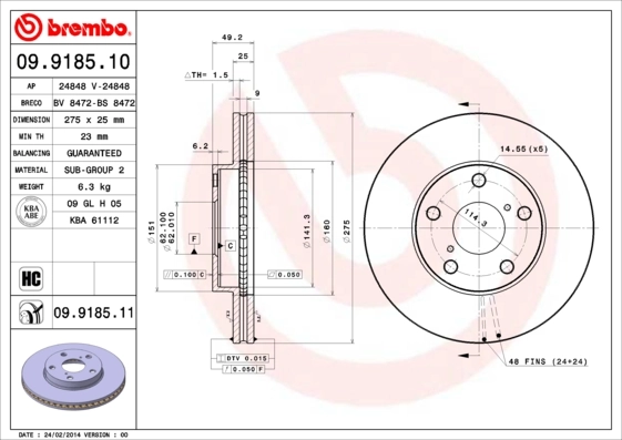 Piduriketas BREMBO 09.9185.11
