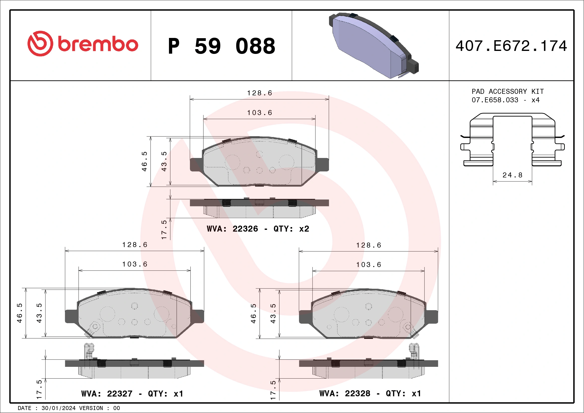Piduriklotsi komplekt, ketaspidur BREMBO P 59 088
