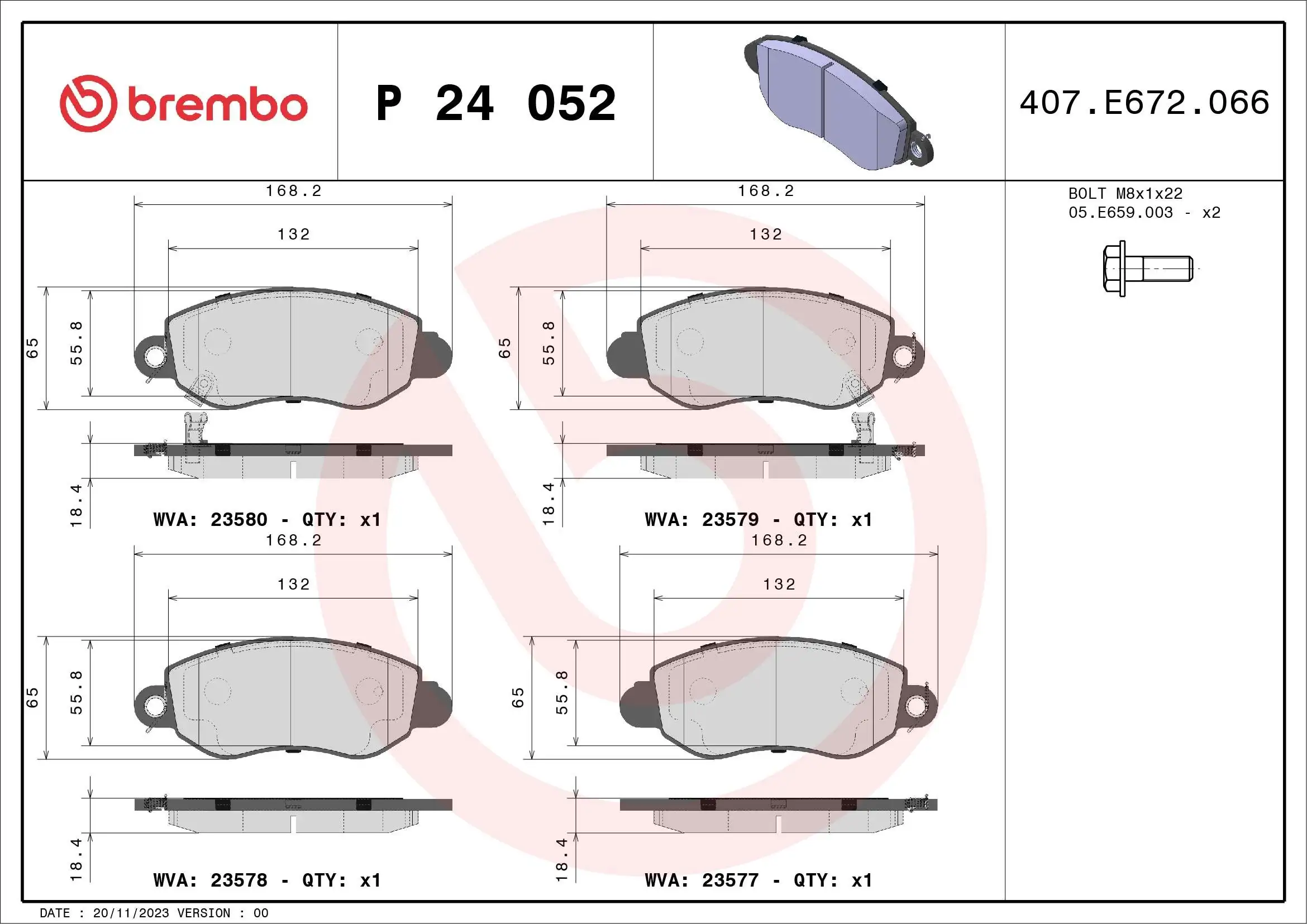 Piduriklotsi komplekt, ketaspidur BREMBO P 24 052