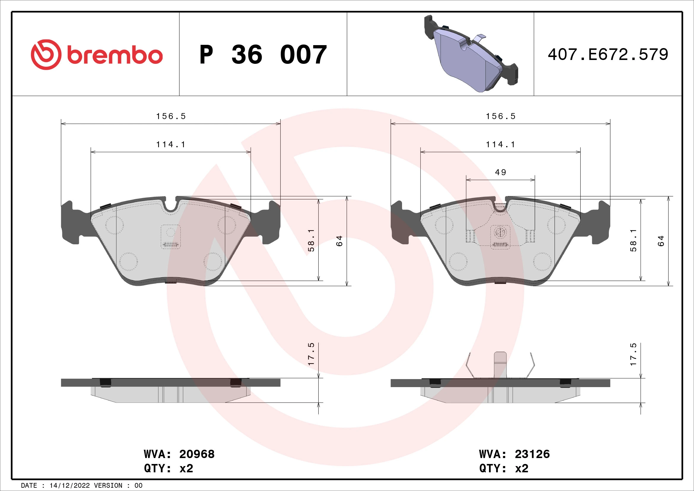 Piduriklotsi komplekt, ketaspidur BREMBO P 36 007