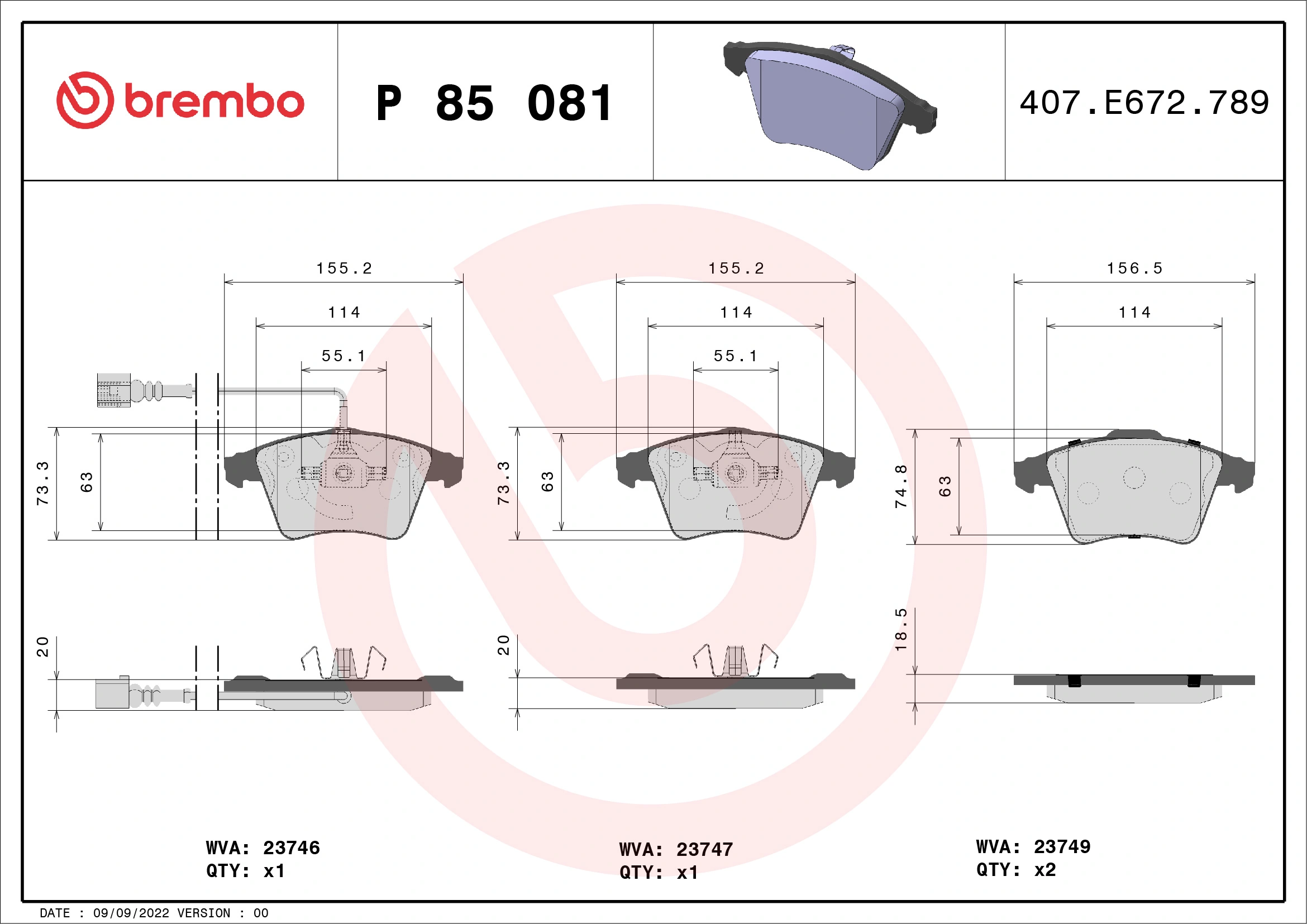 Piduriklotsi komplekt, ketaspidur BREMBO P 85 081