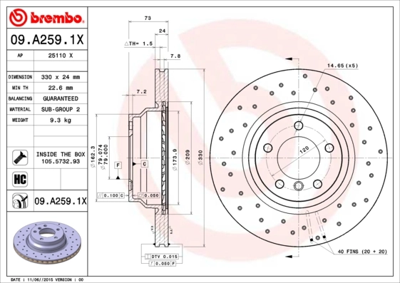 Piduriketas BREMBO 09.A259.1X