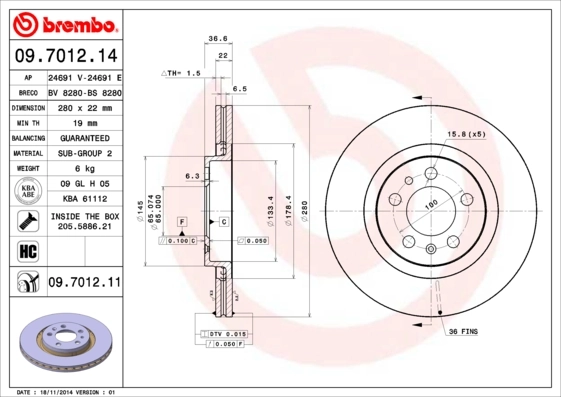 Piduriketas BREMBO 09.7012.14