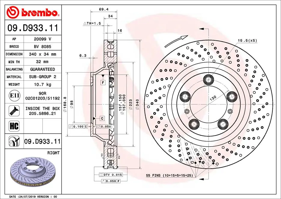 Piduriketas BREMBO 09.D933.11