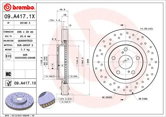 Piduriketas BREMBO 09.A417.1X